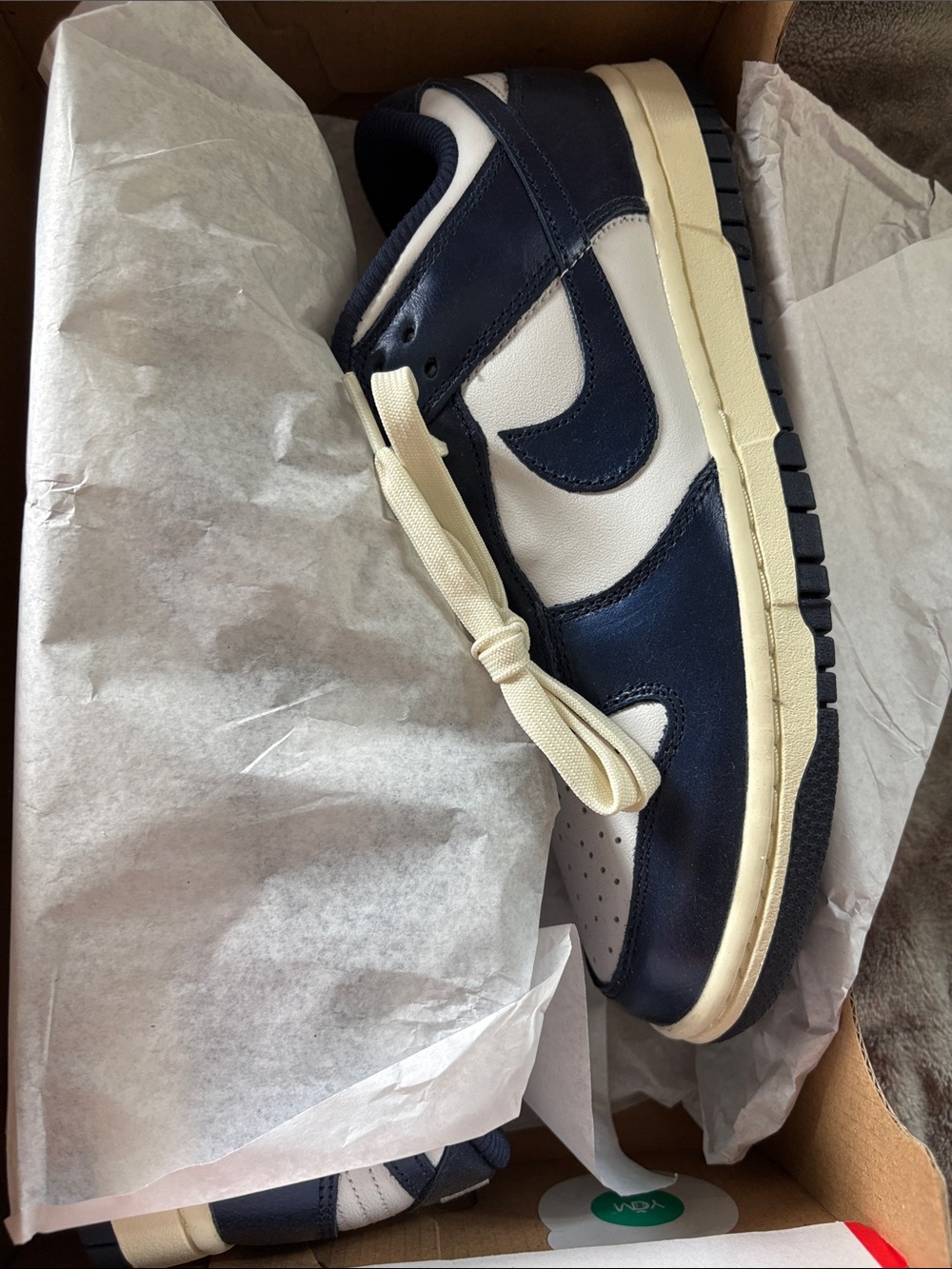 NWT Nike Dunk Metallic Navy and Cream Low-Top Leather Sneaker